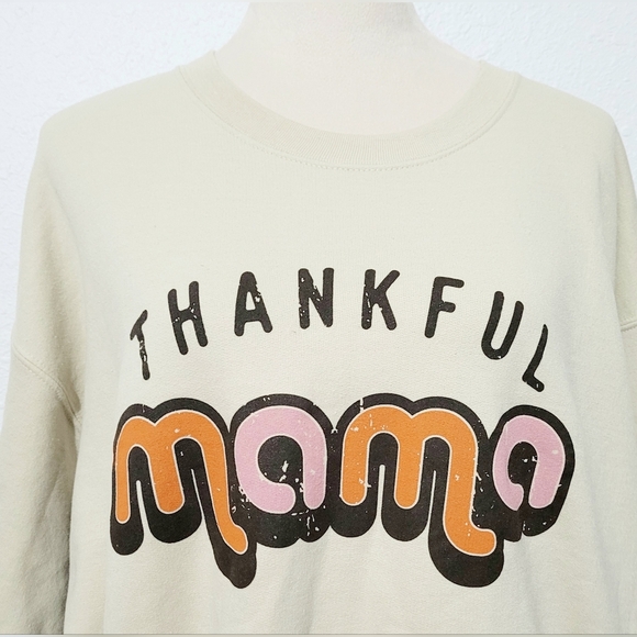 NEW Simply Styled “Thankful Mama” Oversized Sweatshirt  Beige  Size Large Cozy - Picture 2 of 10